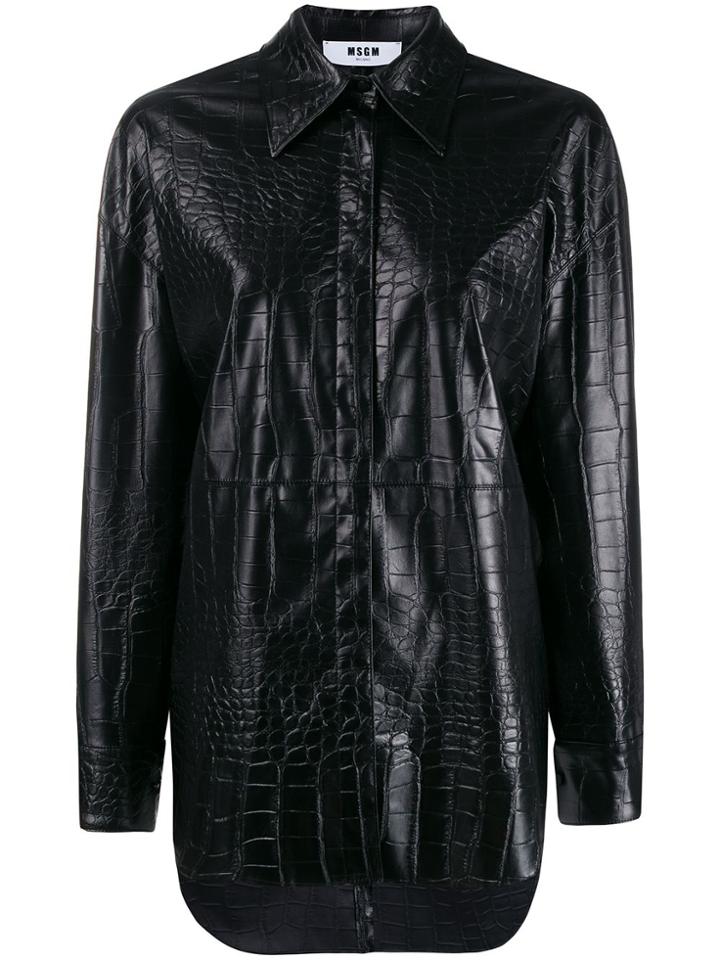 Msgm Crocodile Embossed Faux Leather Shirt - Black