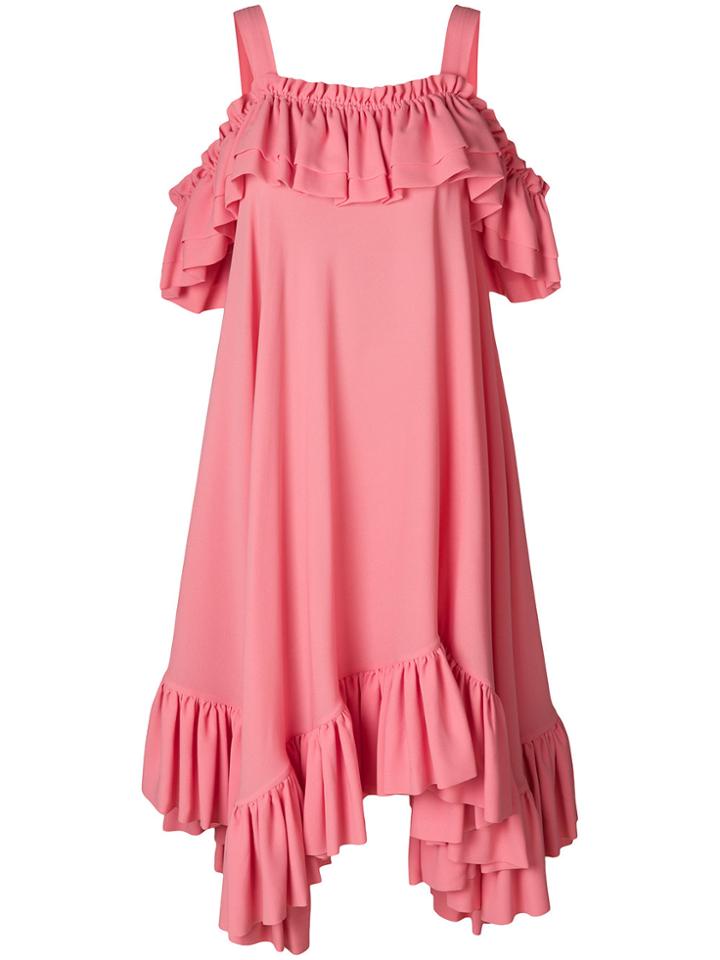 Alexander Mcqueen Off-shoulder Asymmetric Ruffle Dress - Pink & Purple