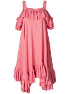 Alexander Mcqueen Off-shoulder Asymmetric Ruffle Dress - Pink & Purple