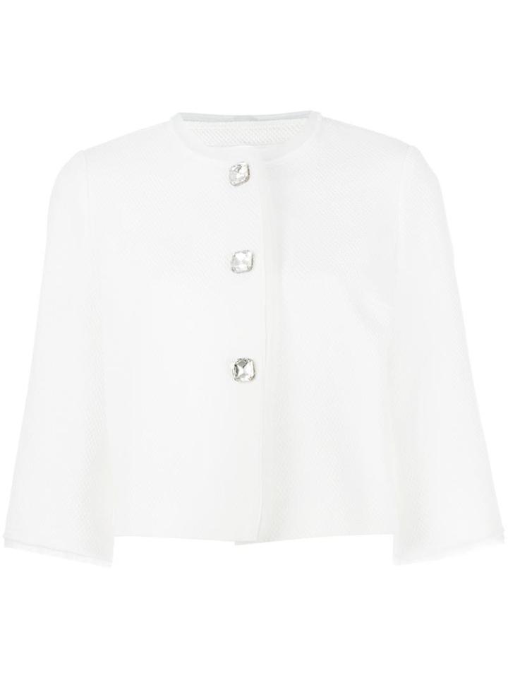 Ermanno Scervino Three-quarters Sleeve Boxy Jacket, Women's, Size: 42, White, Cotton/polyester