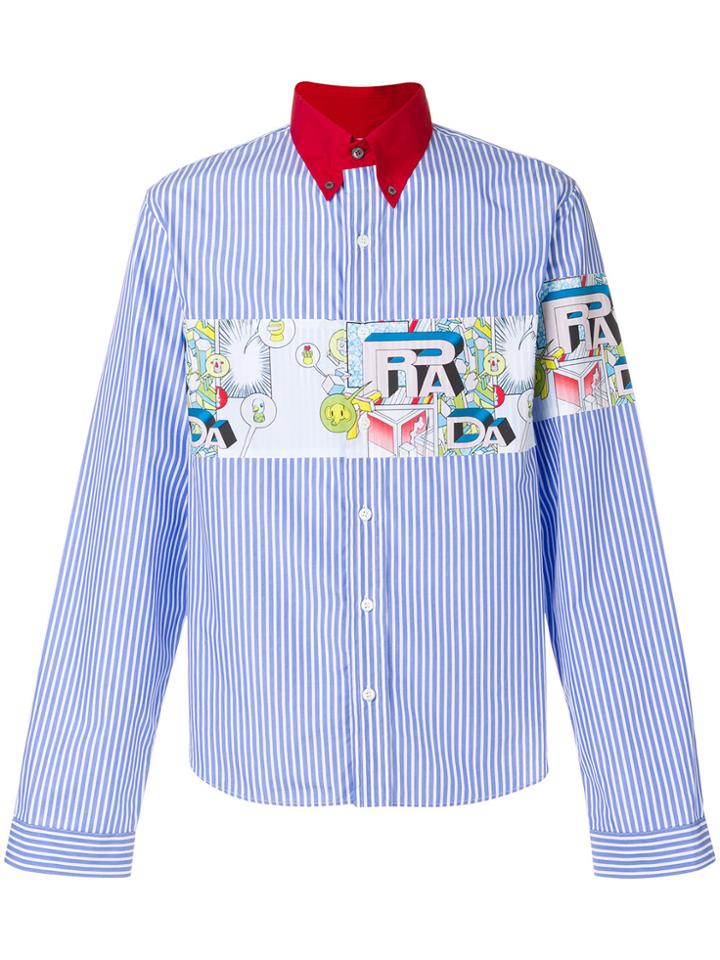 Prada Contrasting Collar Striped Shirt - Blue