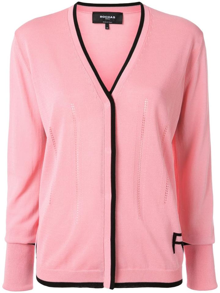 Rochas Black Trim V-neck Cardigan - Pink