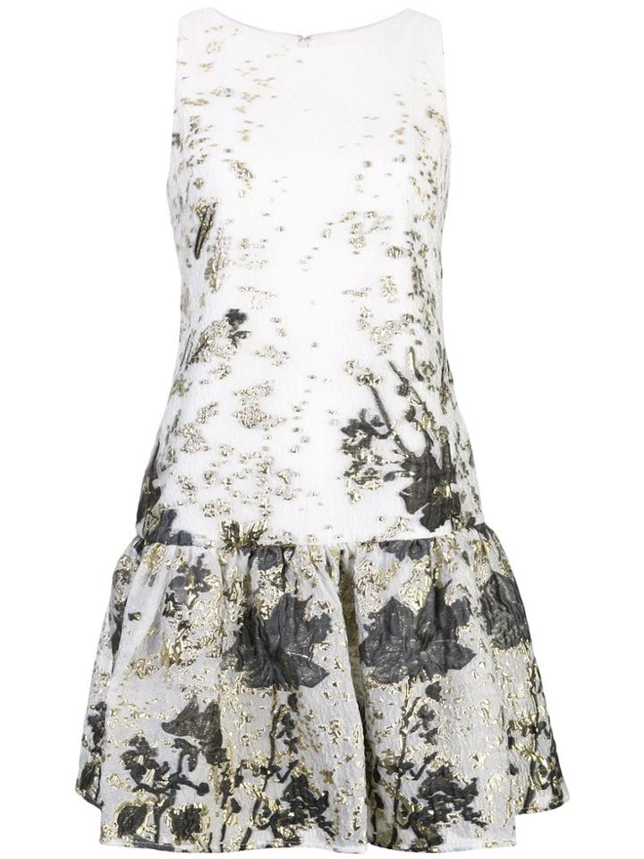 Marchesa Notte Jaquard Ruffled Hem Dress - White