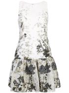Marchesa Notte Jaquard Ruffled Hem Dress - White