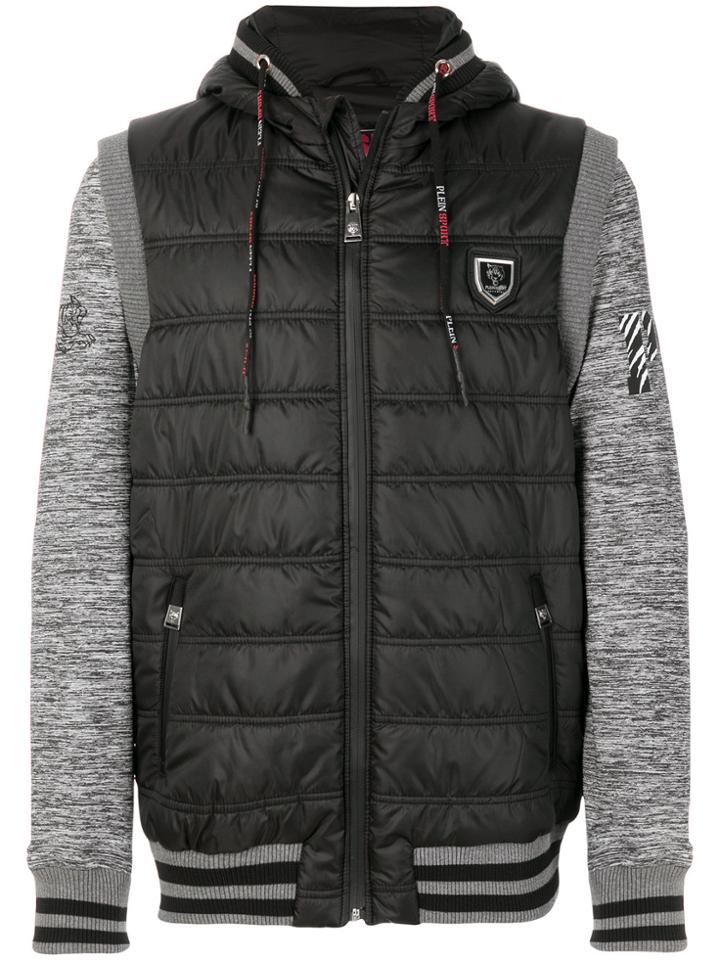 Plein Sport Panelled Sleeves Quilted Jacket - Black