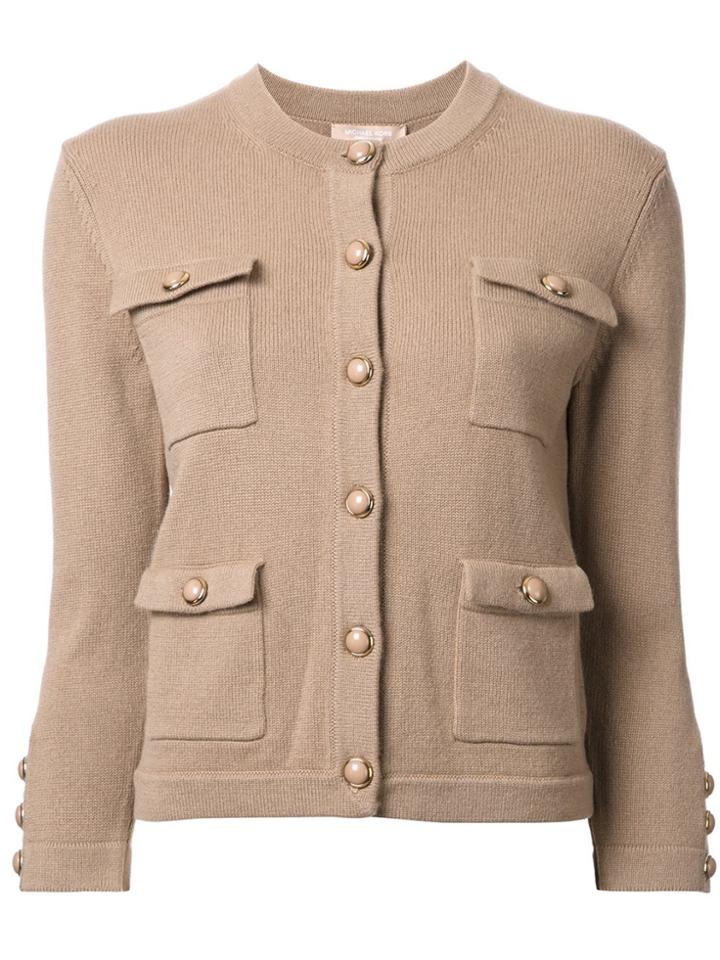 Michael Kors Cashmere Patch Pocket Cardigan - Brown