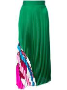 Milly Stripe And Sheer Panel Pleated Skirt - Green