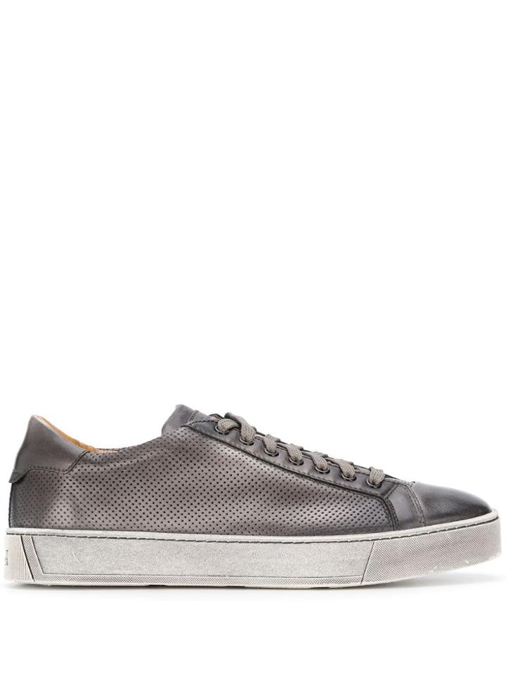 Santoni Perforated Low Top Sneakers - Black