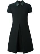 Valentino Star Studded Collar Dress, Women's, Size: 40, Black, Silk/lamb Skin/virgin Wool