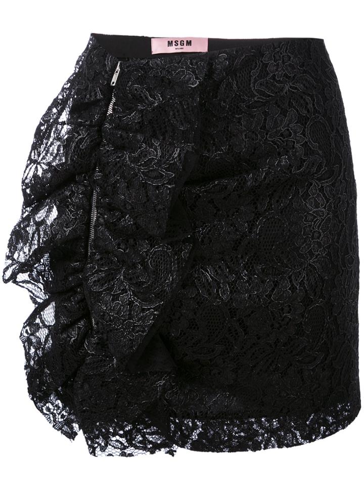 Msgm Lace Ruffle Skirt - Black