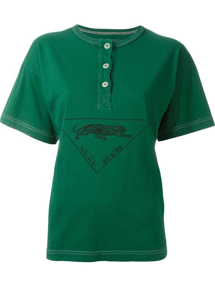 Krizia Vintage Jaguar Print Henley T-shirt