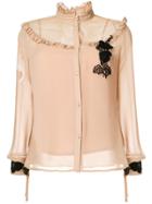 Red Valentino Sheer Embroidered Fitted Blouse - Nude & Neutrals