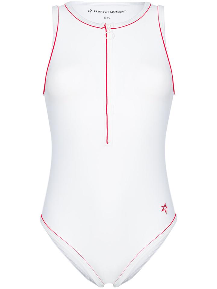 Perfect Moment Front Zipped Swim Suit - White