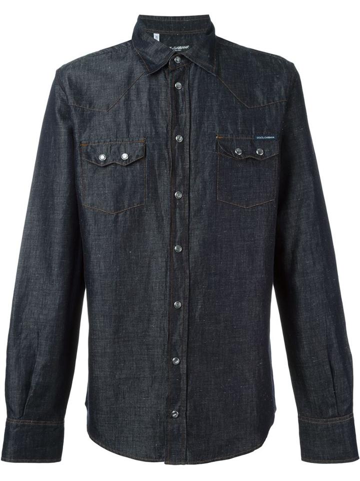 Dolce & Gabbana Denim Shirt, Men's, Size: 40, Blue, Cotton/linen/flax