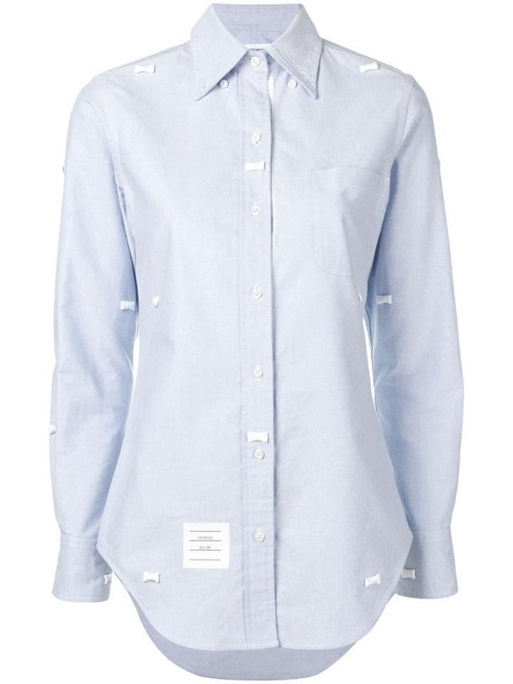 Thom Browne Bow Embroidery Point Collar Shirt - Blue