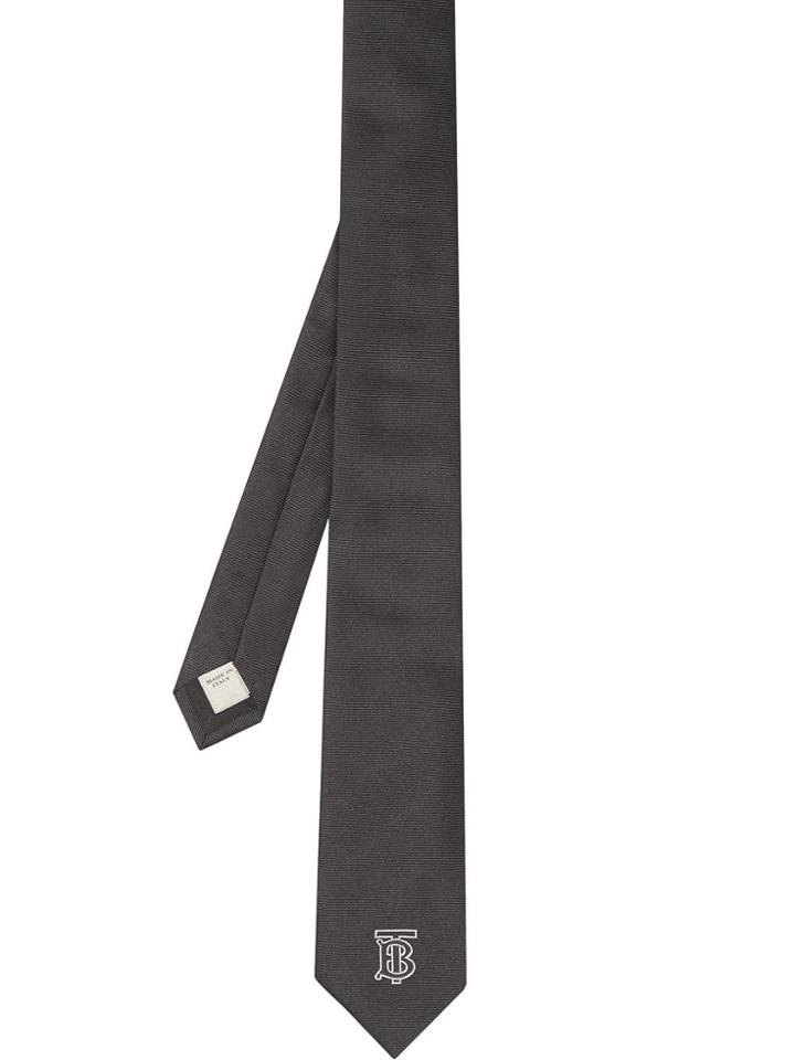 Burberry Slim Cut Monogram Motif Silk Twill Tie - Black