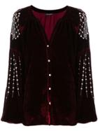 Wandering Embellished Velvet Blouse - Red