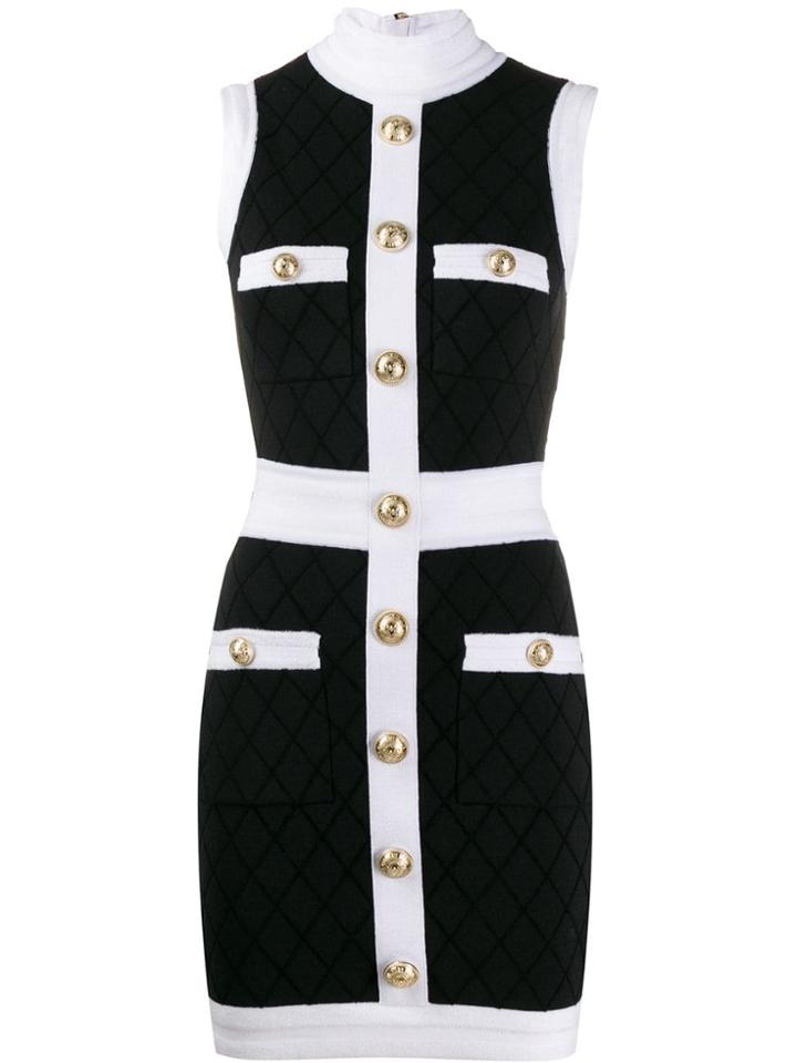 Balmain Fitted Diamond Pattern Dress - White
