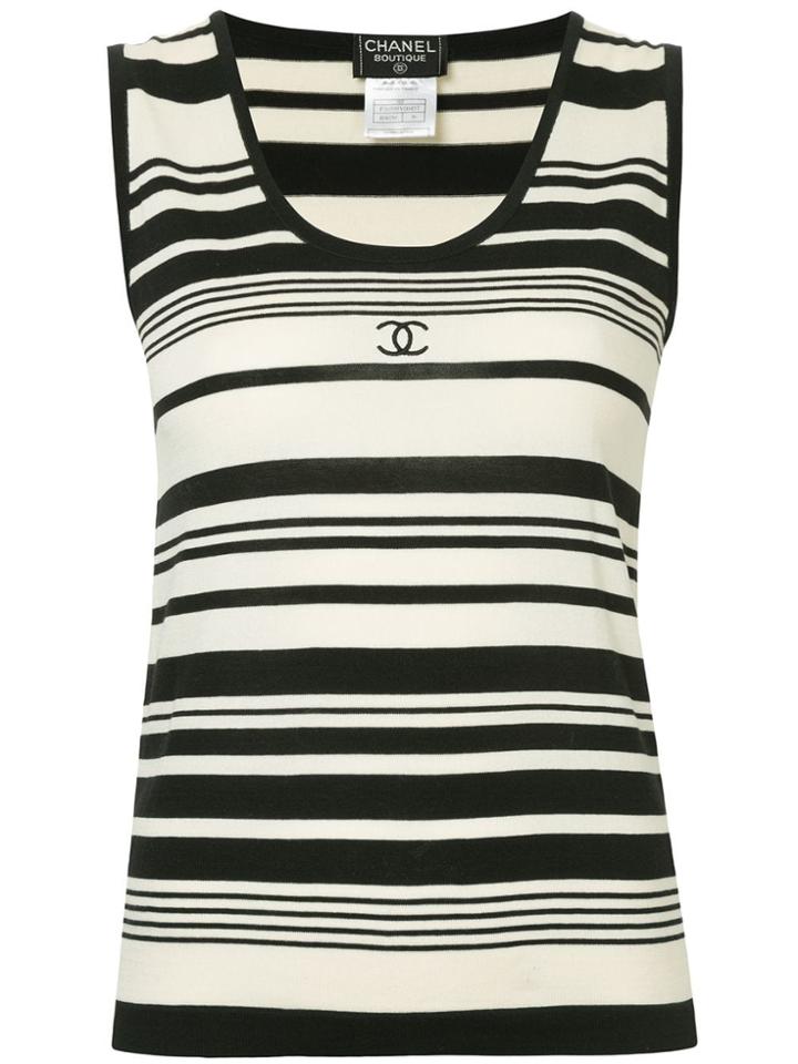Chanel Vintage Striped Logo Top - White