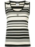 Chanel Vintage Striped Logo Top - White