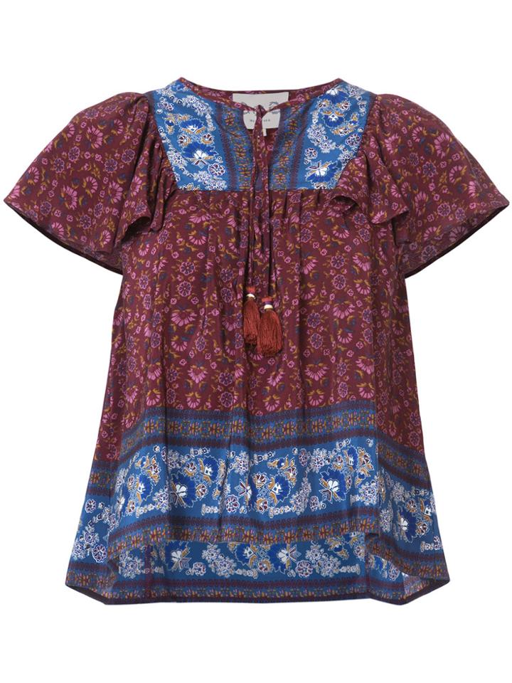 Sea Tassel Strings Floral Blouse - Red