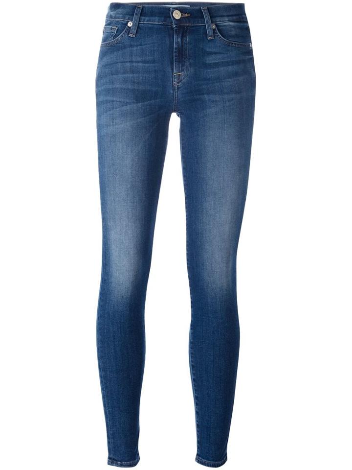 7 For All Mankind Stonewash Effect Skinny Jeans, Women's, Size: 27, Blue, Cotton/lyocell/polyester/spandex/elastane
