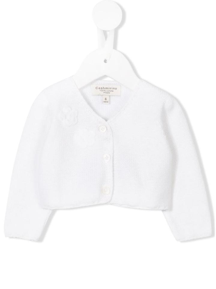 Cashmirino - V-neck Cardigan - Kids - Cotton - 6 Mth, White