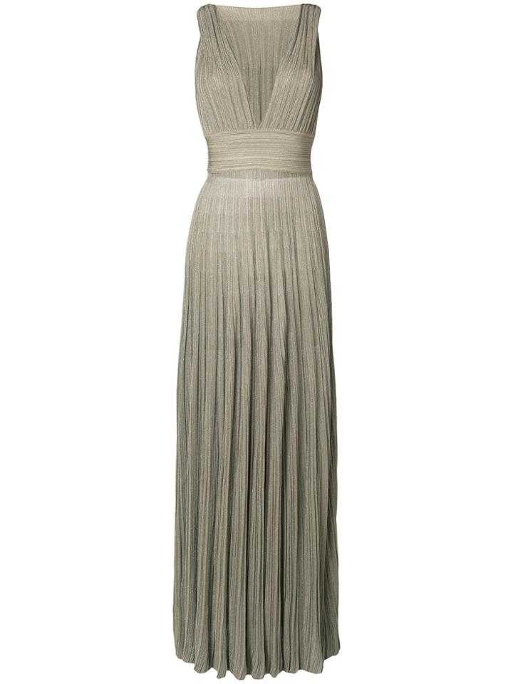 Antonino Valenti Pleated Plunge Neck Gown - Nude & Neutrals