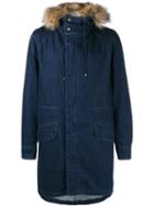 Yves Salomon Rabbit Fur Lined Denim Parka, Men's, Size: 50, Blue, Cotton/rabbit Fur/polyester