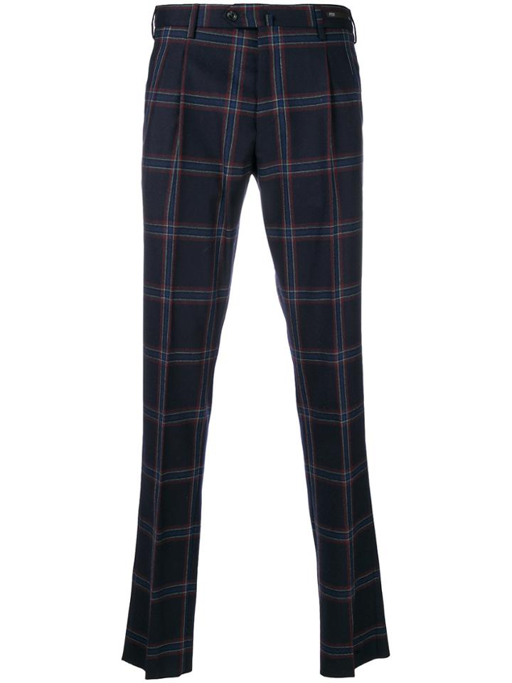 Pt01 Checked Tailored Pants - Blue