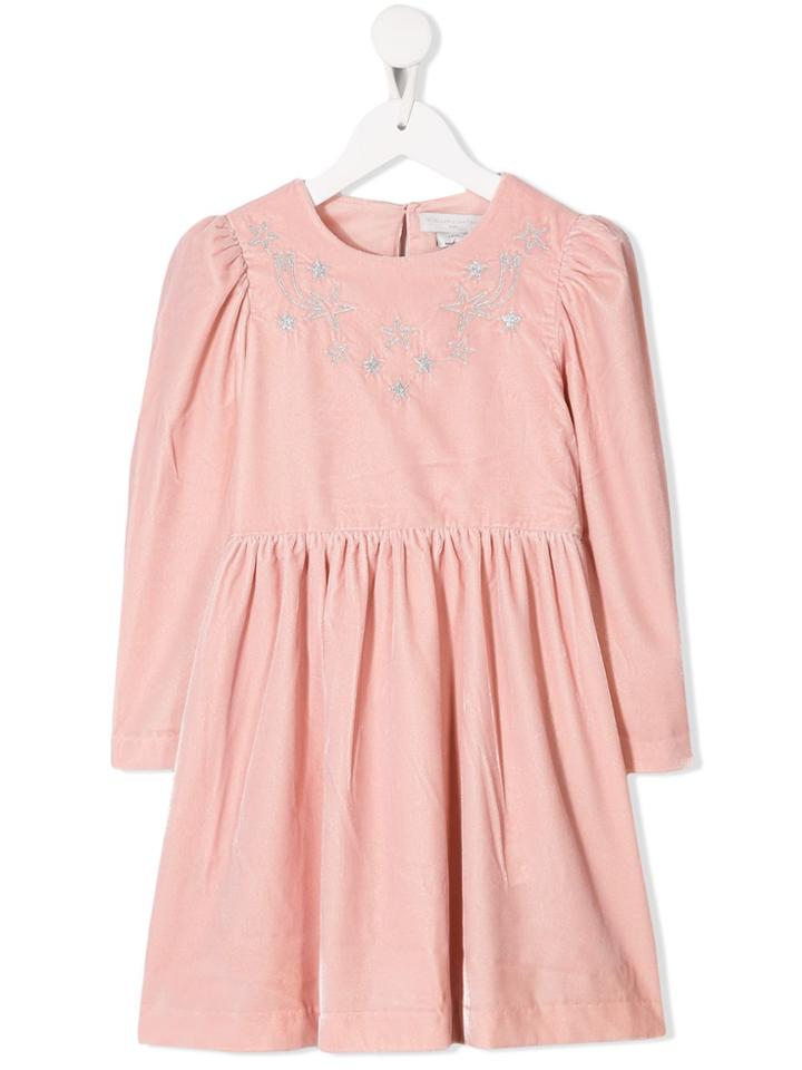 Stella Mccartney Kids Velour Embroidered Starts Dress - Pink