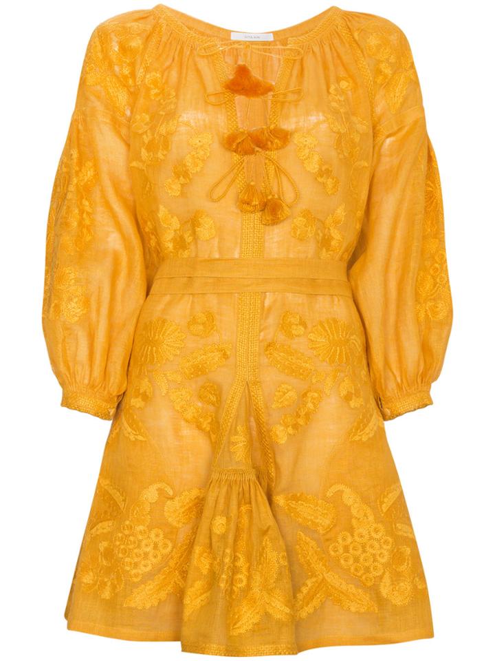 Vita Kin Grapevine Linen Mini Dress - Yellow & Orange