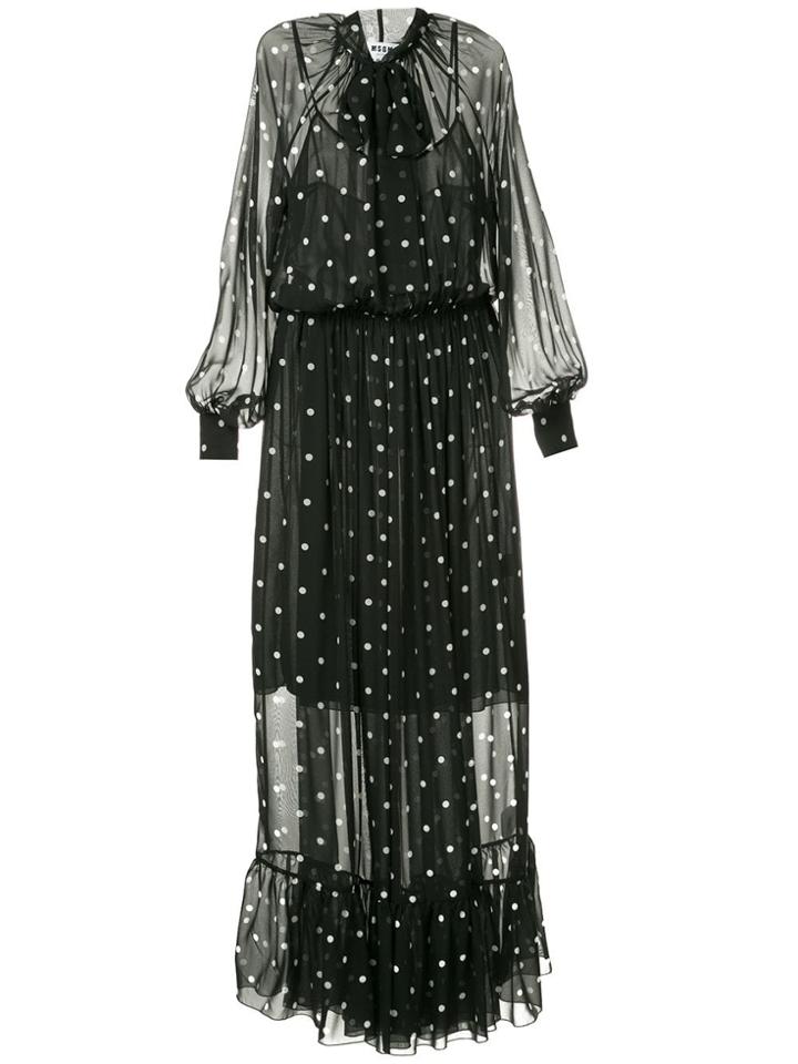 Msgm Polka Dot Maxi Dress - Black