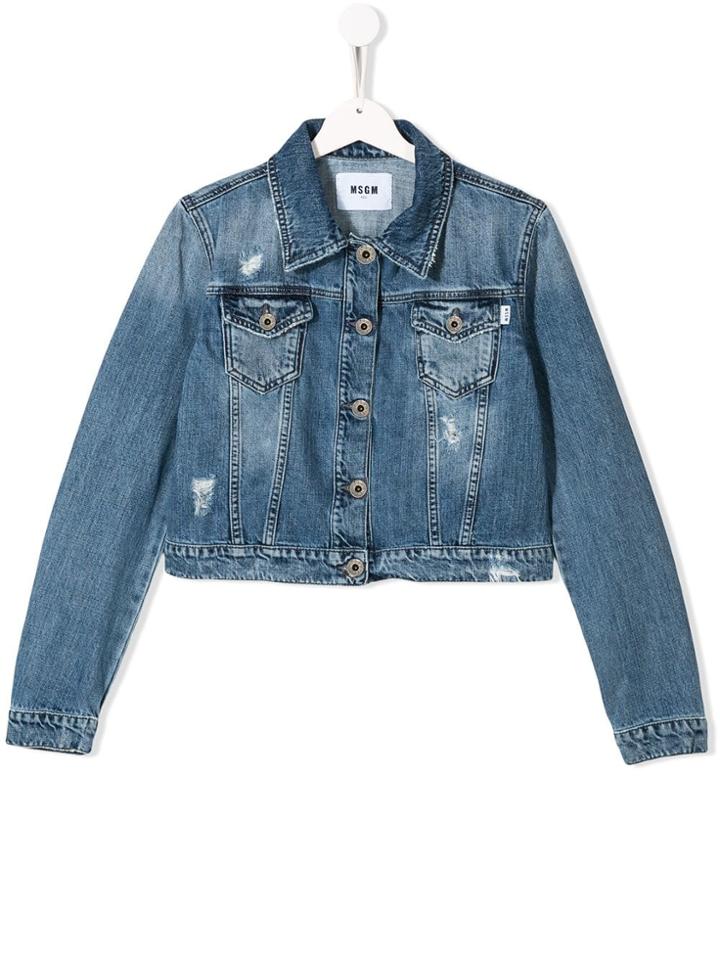 Msgm Kids Teen Distressed Denim Jacket - Blue