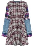 Natasha Zinko Check Print Denim Sleeve Cotton Mini Dress - Grey