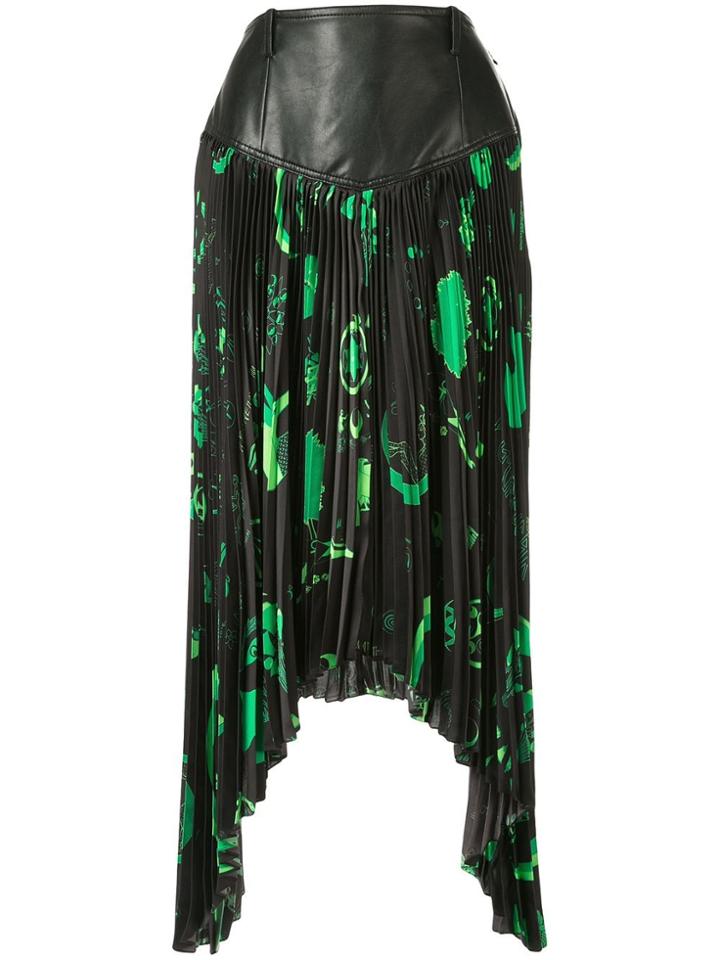 Marine Serre Shamanic Asymmetric Pleated Skirt - Green