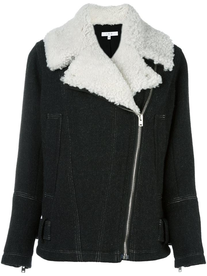 Iro Wide Collar Jacket, Women's, Size: 38, Grey, Cotton/sheep Skin/shearling/polyamide/wool
