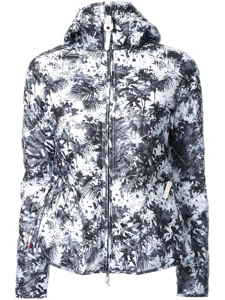 Kru Palm Print Hooded Puffer Jacket, Women's, Size: Medium, Black, Polyester