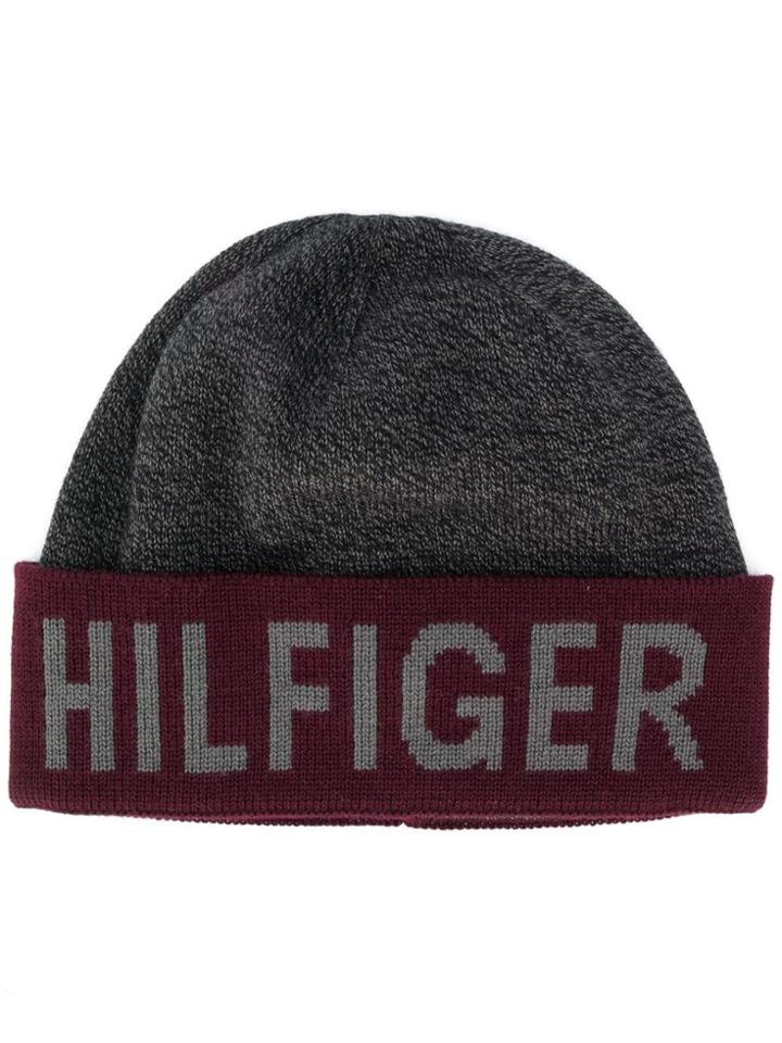 Tommy Hilfiger Logo Embroidered Beanie Hat - Grey