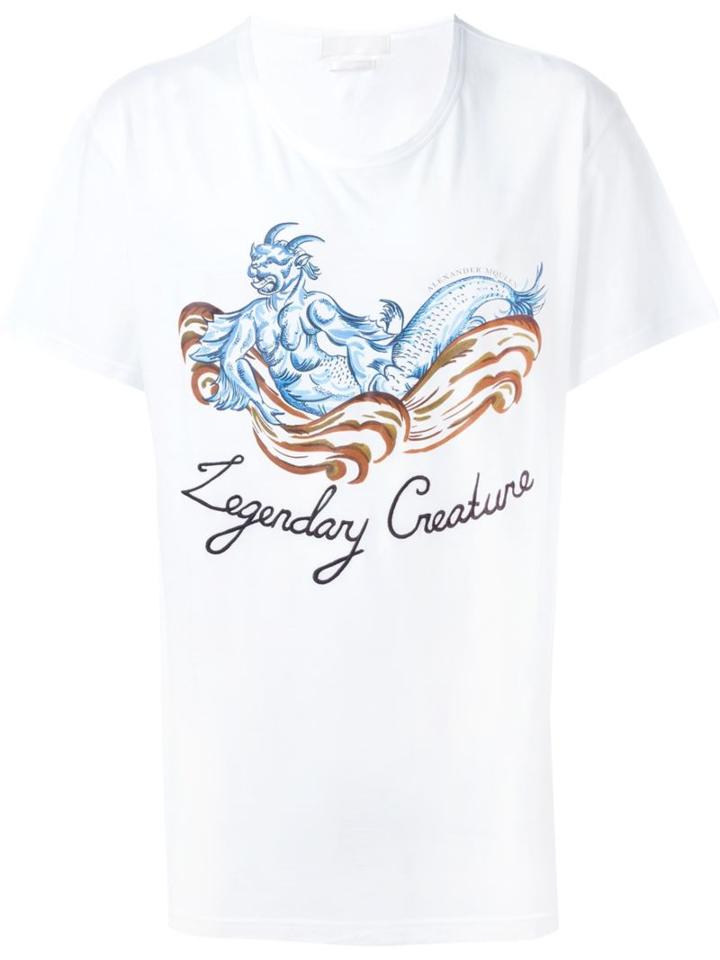 Alexander Mcqueen Legendary Creature Embroidered T-shirt, Men's, Size: Xs, White, Cotton