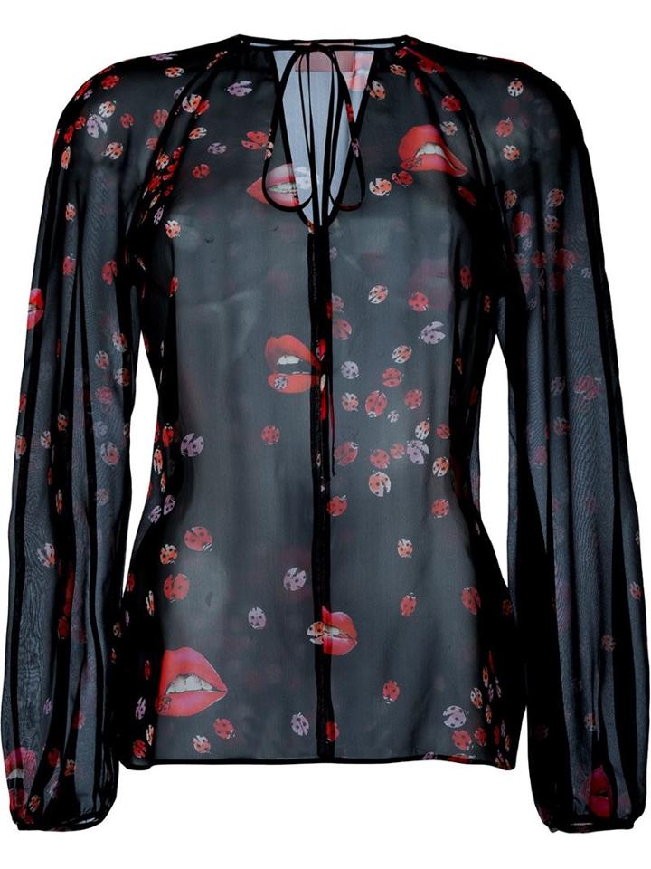 Giamba Lips And Ladybird Print Blouse