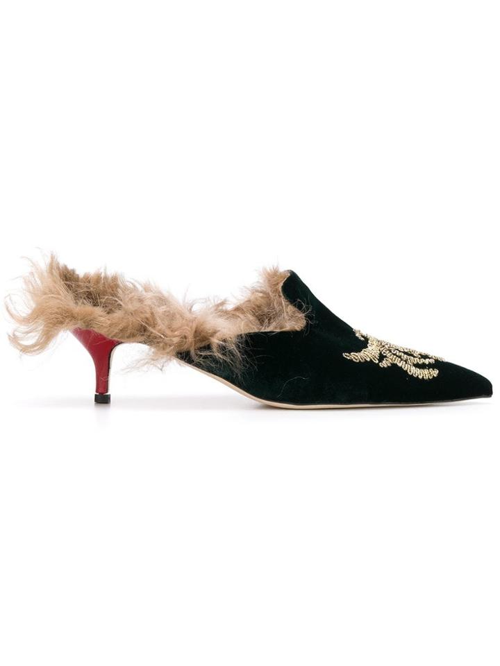 Gia Couture Shearling-lined Mules - Green