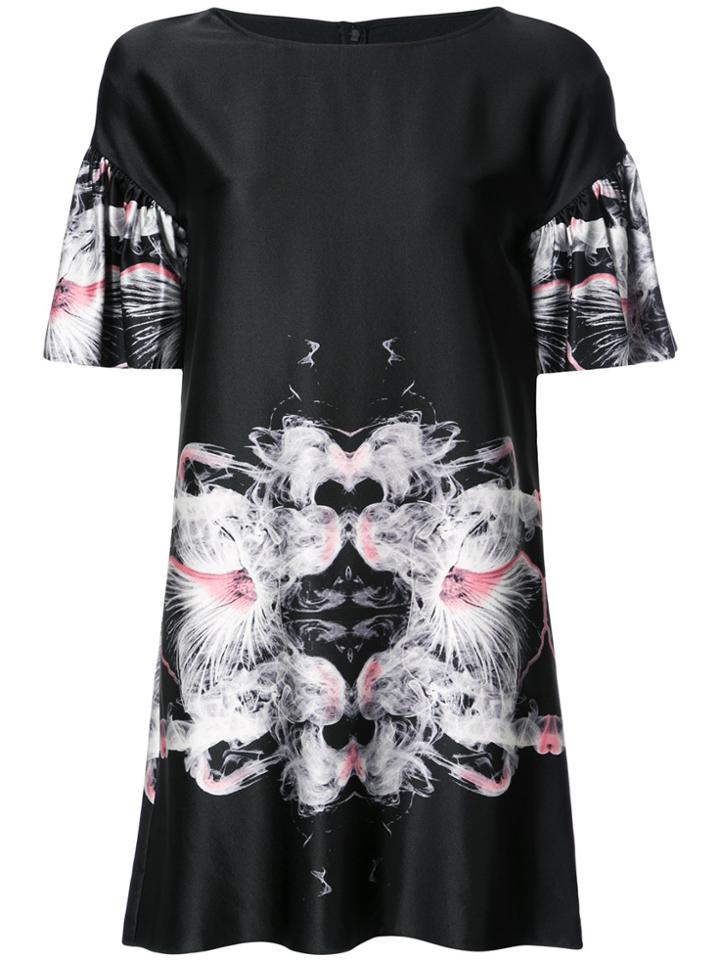 Thomas Wylde Printed Ruffle Sleeve Shift Dress - Black