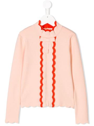 Elisabetta Franchi Kids Wave Detail High Neck Blouse - Pink & Purple