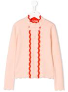 Elisabetta Franchi Kids Wave Detail High Neck Blouse - Pink & Purple