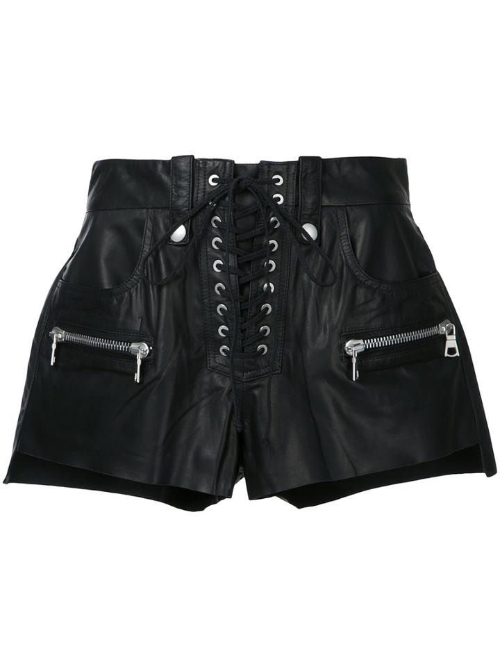 Unravel Project - Lace-up Shorts - Women - Calf Leather - 26, Black, Calf Leather