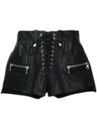 Unravel Project - Lace-up Shorts - Women - Calf Leather - 26, Black, Calf Leather