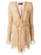Balmain Double Breasted Tweed Coat - Gold