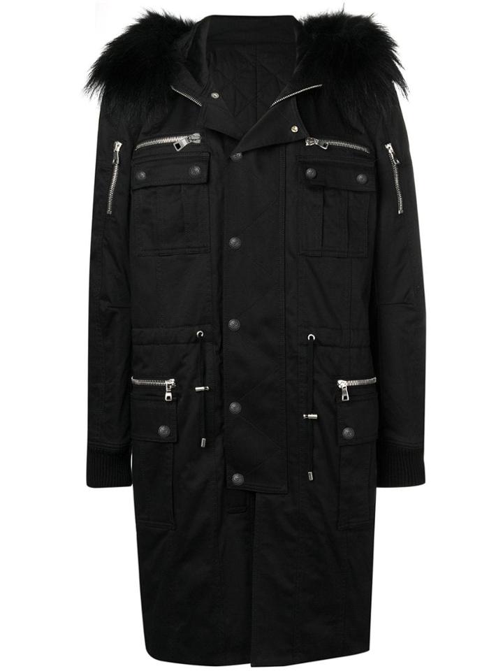 Balmain Fur Hooded Parka - Black