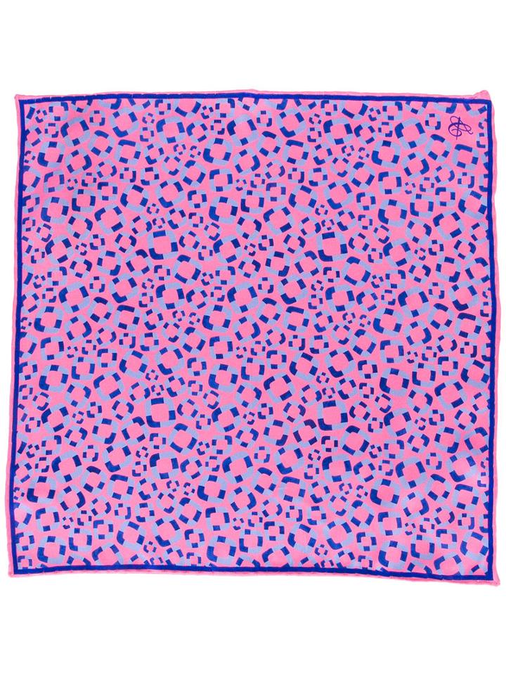 Canali Geometric Pattern Pocket Square, Men's, Pink/purple, Silk